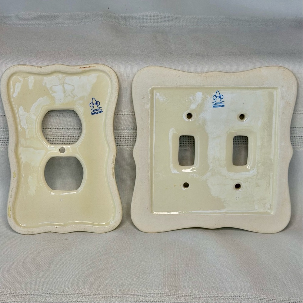 VTG Porcelain Double Light Switch & Single Outlet Cover VB Athena Roses Floral - Picture 6 of 10